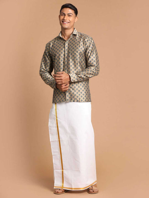 Men's Brown Silk Blend Printed Shirt
